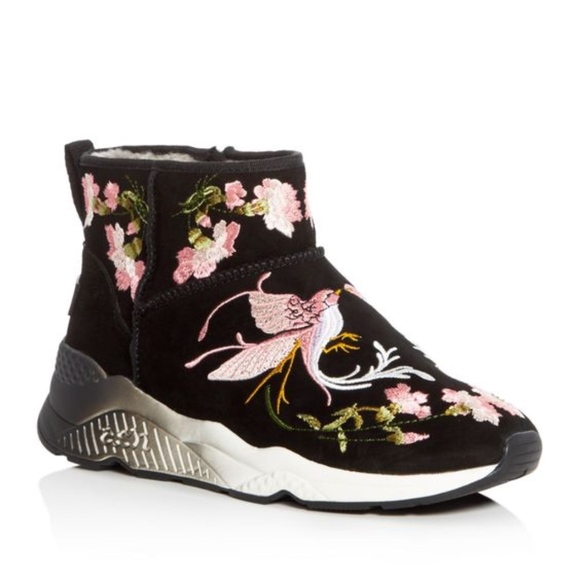 Ash Shoes - Ash Muse Embroidered Shearling Booties Black Size
